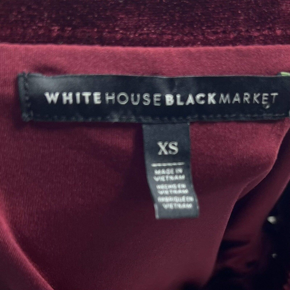 White House Black Market Off Shoulder Velour Top Sz XS Maroon Red Ruffle Sleeve - Picture 6 of 7